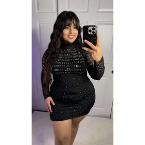 Alicia Rhinestone Dress - Black (Available In Plus Size)