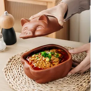 1pcs Unique Pig-Shaped Clay Bowl, Perfect for Hot Pot and Specialty Restaurants, Charming Tableware for Food Lovers