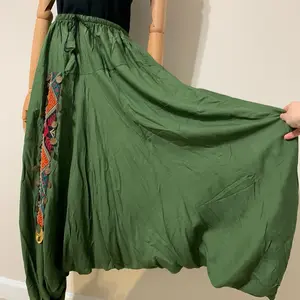 Green Triangles Hobo Tatreez Sherwal / Low Harem Baggy Pants