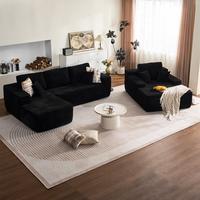 Black Corduroy Left Chaise+Sofa Bed