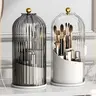 360-Degree Rotatable Single Makeup Organizer - Premium Transparent Dustproof Plastic Compartmental Home Goods Box with Key Lock, Drawers, Eco-Friendly Silicone-Free Tabletop Pen Holder for Beauty Organization
