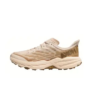Beige Thick-Sole Trail Running Shoe | Beige Mesh & Synthetic Leather Outdoor Sneaker