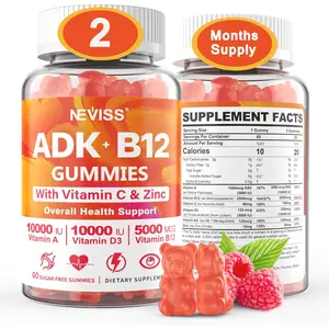 Methylated Multivitamin Vitamin D3 K2 10,000IU with B12 5000 Sugar-Free Gummies NEVISS Healthcare Dietary Calcium Muscle