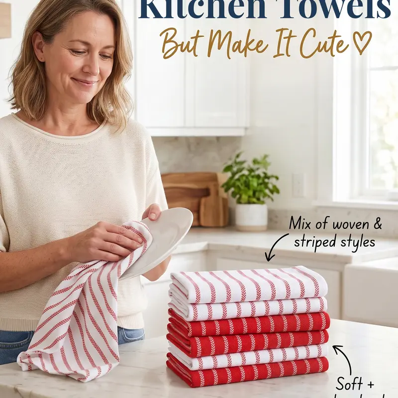 LANE LINEN 100% Cotton Stripe Rectangular Kitchen Linens Set - Tightly Woven, Absorbent Washable, Quick-Drying, Durable 100% Cotton Dish Cloth & Towels, Reusable Paper Towel Alternative for Home Cooks
