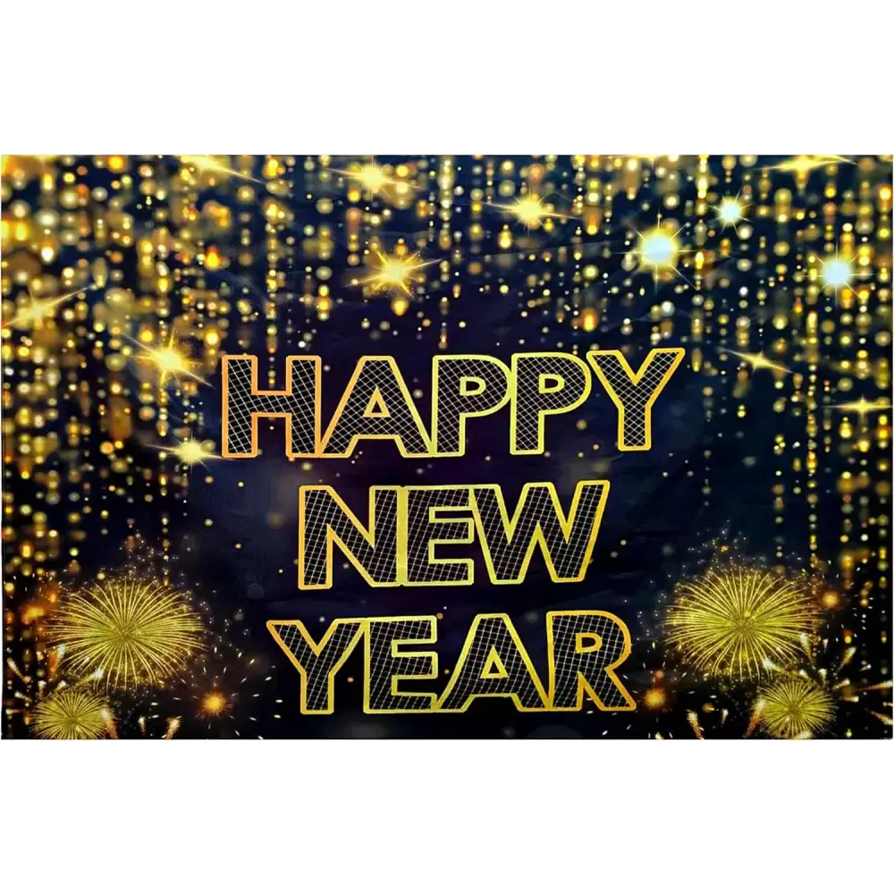 4E's Novelty 72"x44" Happy New Year Banner 2025 - Indoor/Outdoor NYE Backdrop for Party Decorations
