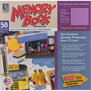 212 MAIN C-Line 62227 Top-Load Memory Book Page Protectors, 12x12 in, Acid-Free Material