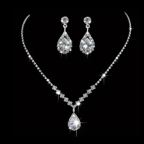 3pcs/set Elegant Rhinestone Decorated Fashionable Teardrop Jewelry Set, Including Dangle Drop Earrings & Pendant Necklace, Bridesmaid Bridal Jewelry Set For Wedding, Wedding Engagement Bridesmaid Costume Dress Prom Jewelry Set Bridal Sets