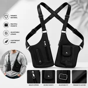 Adjustable PU Leather Underarm Shoulder Bag for Men - Anti-Theft Hidden Storage Wing Bag, Casual Lightweight Zip Crossbody Phone Wallet Holder, Double Strap for Travel, Business Use, Father's Day Gifts