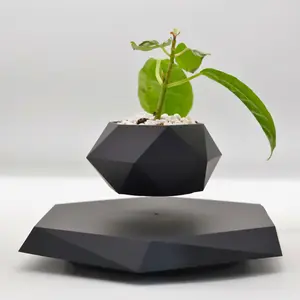 Magnetic Levitation Wood Grain Yellow Black Marble White Flower Pot (Plant Not Included)featuring a unique levitation effect suitable for air plants and bonsai rotating bonsai potted plant home gardening accessory a Christmas gift for planters