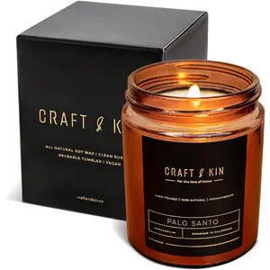 Craft and Kin Candle, Premium Scented Candles for Men & Women, Palo Santo Candles, Summer Candle, Soy Candles for Home Scented, 8 Oz 45 Hour Burn, Mens Candles for Home, Masculine Candle in Amber Jar Craft & Kin
