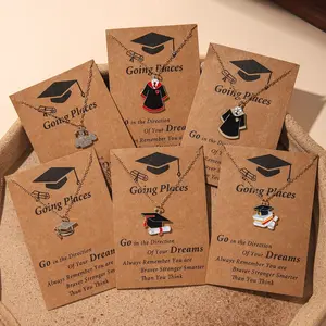 Graduation Necklace Set, 6pcs Graduation Gifts, Doctoral Cap & Gown Pendant, Book Charm, Card Blessing Message, Perfect Graduation Season Present