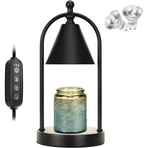 Candle Warmer Lamp with Timer, Electric Black Candle Warming Light for Bedroom, Dimmable Wax Melts Warmer for Home Decor Beside Lamp Gifts for Women (2 Bulbs Included)