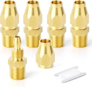 5 count Brass Pneumatic Replacement FittingReusable Hose End Repair Fitting 1/4" Barb1/4" ID Polyurethane Hose x 1/4" NPT Rigid