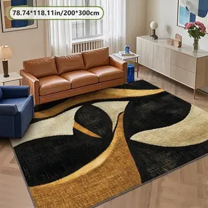 Velvet Soft Comfort Home Rug, Gold Abstract Curve Classic Vintage Print, Holiday Decor for Hallway Living Room Bedroom Door Mat