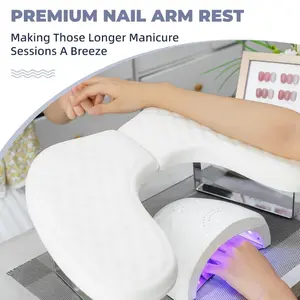 Beauty makeup [Premium Nail Rest] Ergonomic Premium Nail Arm Rest - U-Shaped Hand Pillow with Microfiber Cushion, Detachable Nail Accessory Tool for Salon Use, White Quilted Design for Comfort & Support Manicure Cutics Pink