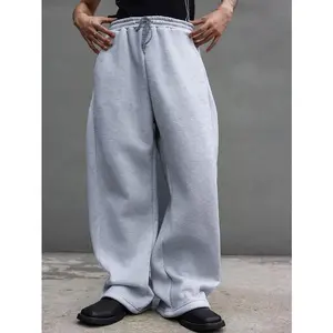 Drawstring Waist Straight Wide Leg Baggy Pants Workout Athletic Sweatpants with Pocket Casual Grey loose fit men comfortable pant wide leg sweatpants