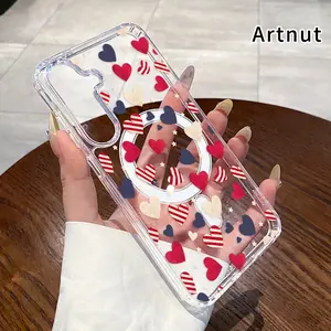 Magnetic Soft Phone Case for Samsung Galaxy S26 Edge S23 Ultra S24 Plus FE S25 S22+ Non-Yellowing Drop Protection Transparent Acrylic Large Hole Hearts in Harmony Pattern Shockproof Silicone Cover Supports Wireless Charging