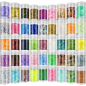 Holographic Chunky and Fine Glitter Mix, 45 Colors Craft Glitter for Epoxy Resin Arts, Iridescent Nail Glitter, Cosmetic Eye Hair Face Body Glitter, Glitter Flakes Sequins for Tumbler Festival Jewelry