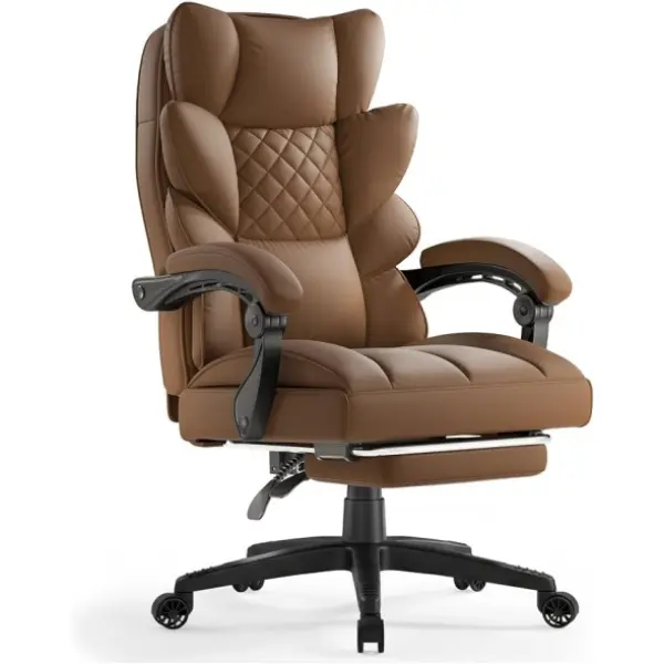 [DOWINX] Big and Tall PU Leather Modern Desk Chair - Pocket Spring Cushion, High Back, Adjustable Linkage Arms, Footrest, Reclines 90°~135°, Requires Assembly, Ideal for Office Work & Home Gaming