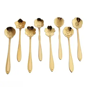 8Pcs Flower Carved Stainless Steel Spoon Set, Summer Cutlery for Coffee, Tea, Dessert, Tableware Gift