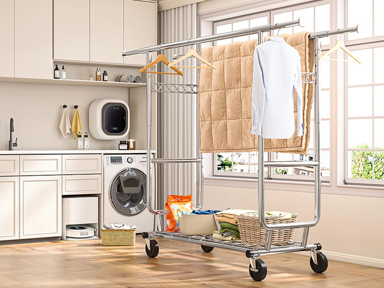 [RaybeeBrandyDay]Raybee Clothes Rack, Heavy Duty Clothing Rack Holds 441 LBS with Wheels & Shelf, Extendable, Adjustable, Commercial Garment Rack 22" D x 75" W x 68" H [BlackFridayCyberMonday]