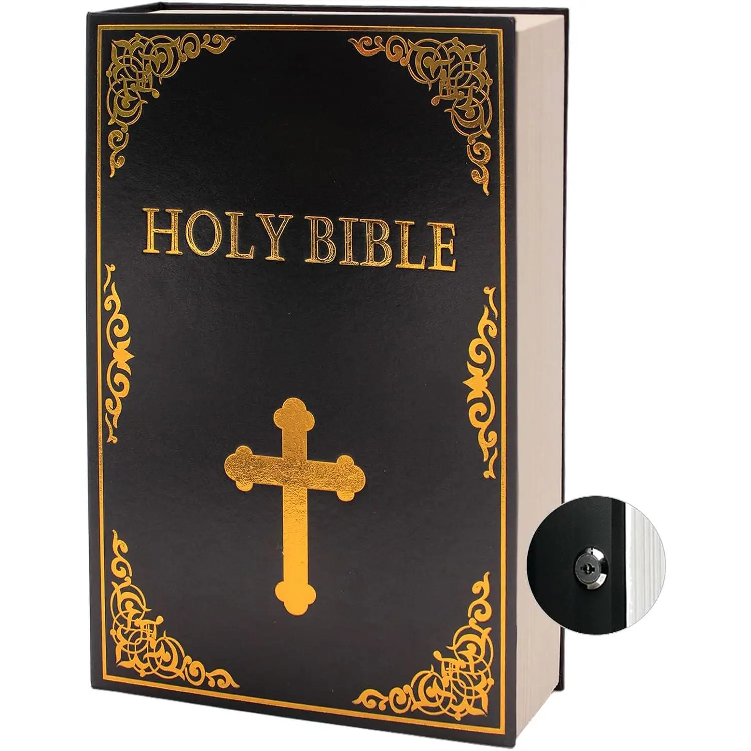 Leather Book Safe (Size 8.7"x6"x2") Real Paper  for ,  and , Diversion Book Safe,Hollow with ,Key Lock (M, -Key)