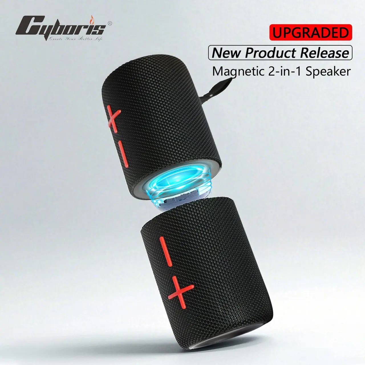 CYBORIS Customizable 2-in-1 Mini Portable Waterproof Bluetooth Speaker - 20W Dual Drivers, Bluetooth 5.3, IPX6 Water Resistance, TWS Interconnection, Classic Dual-Color, USB Type-C, Smartphone-Compatible Audio Device, Waterproof Speaker