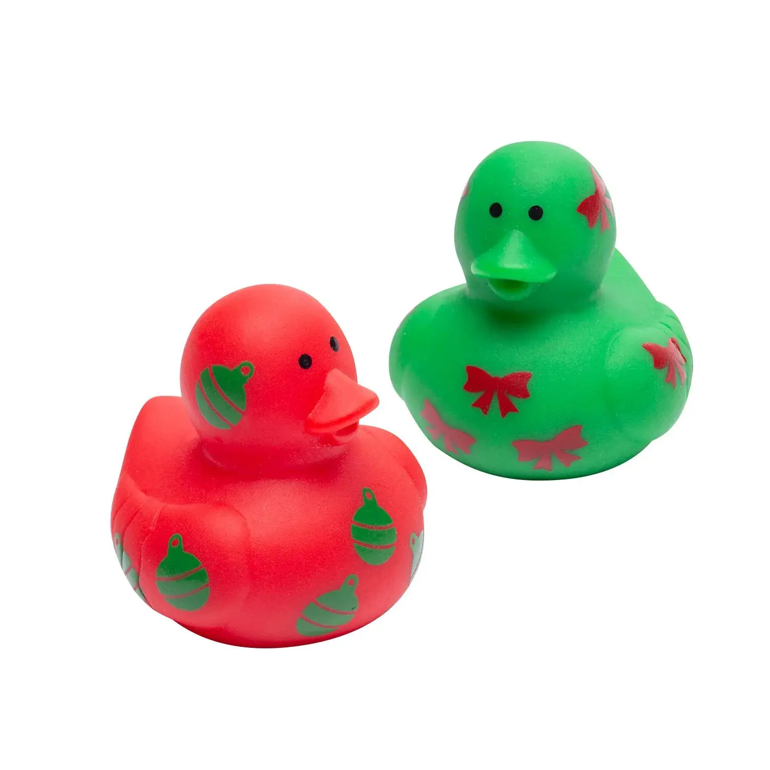 1 1/4" Mini Red & Green Christmas Print Rubber Ducks - 24 Pc.