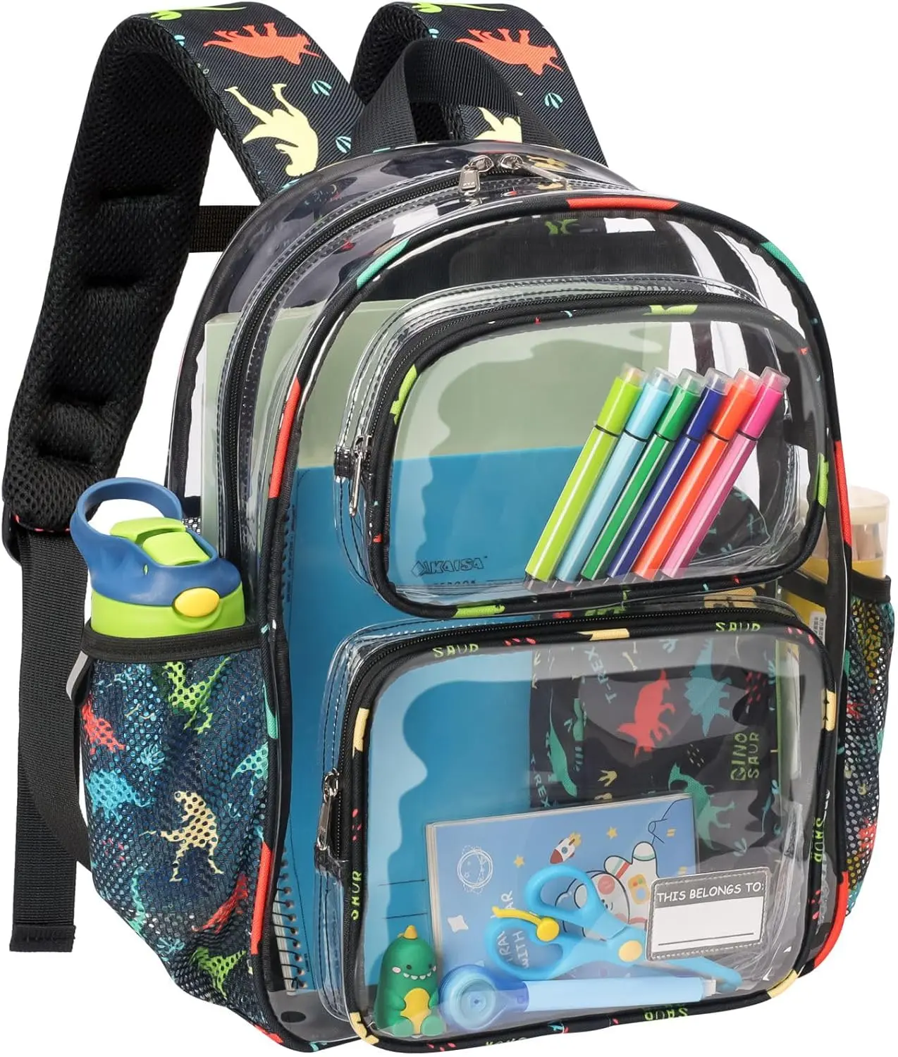 Clear Backpack for Boys - 15 Inch School Bookbag for Kids Ages 5-7| Comfy Padded Straps, Chest Strap, Fit Folders, Heavy Duty Kids Clear Backpack for Early Elementary K-2