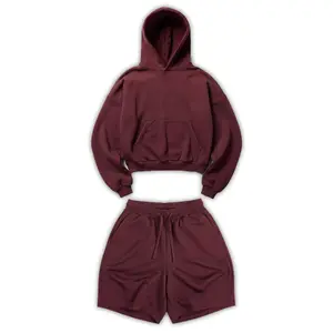 Athletic Z25 Cropped Hoodie & Z24 Baggy Shorts 530GSM Organic Fleece-Back Jersey, Maroon