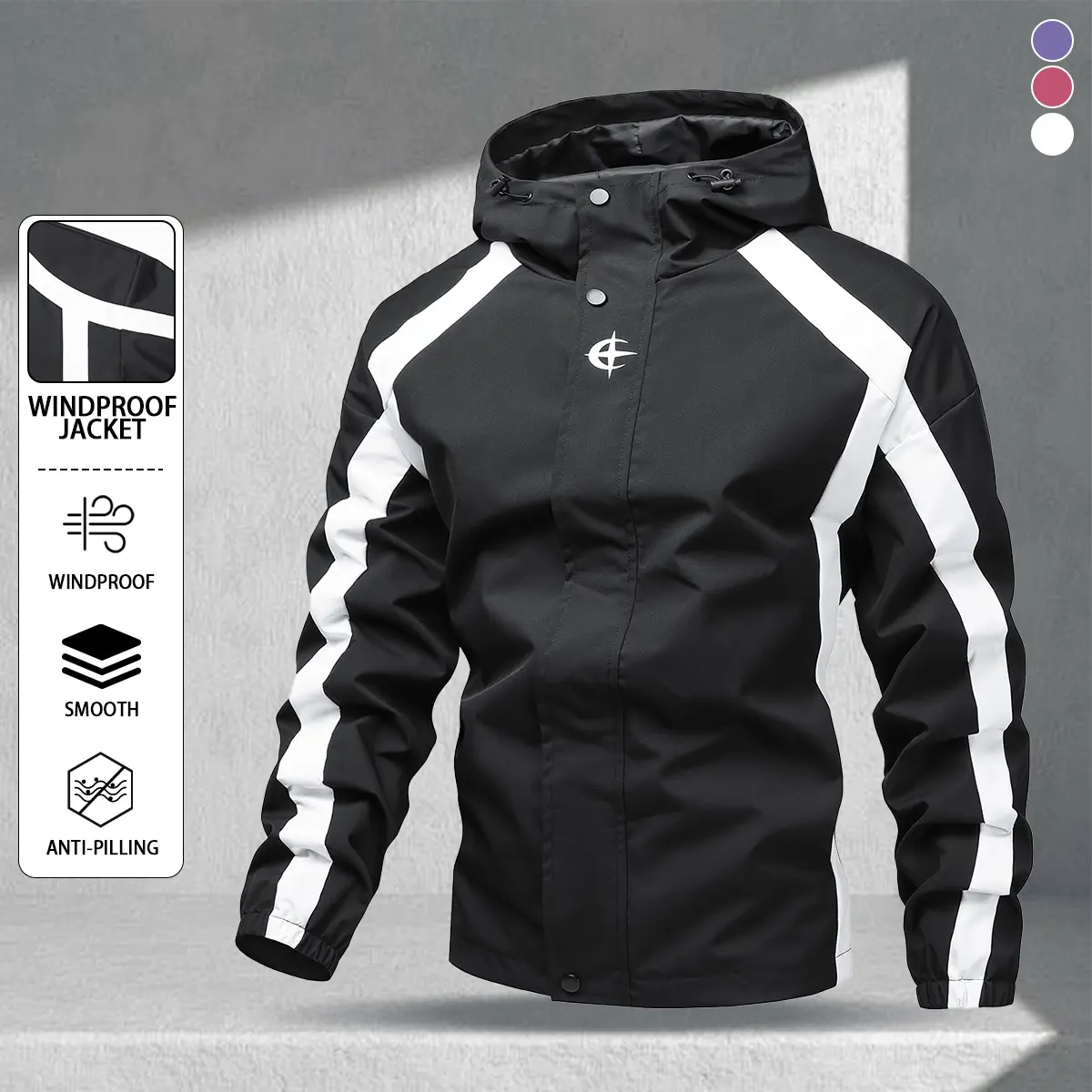 Men's Hooded Windbreaker with Side Stripes | American Retro Sportswear Casual Top, Street Style
