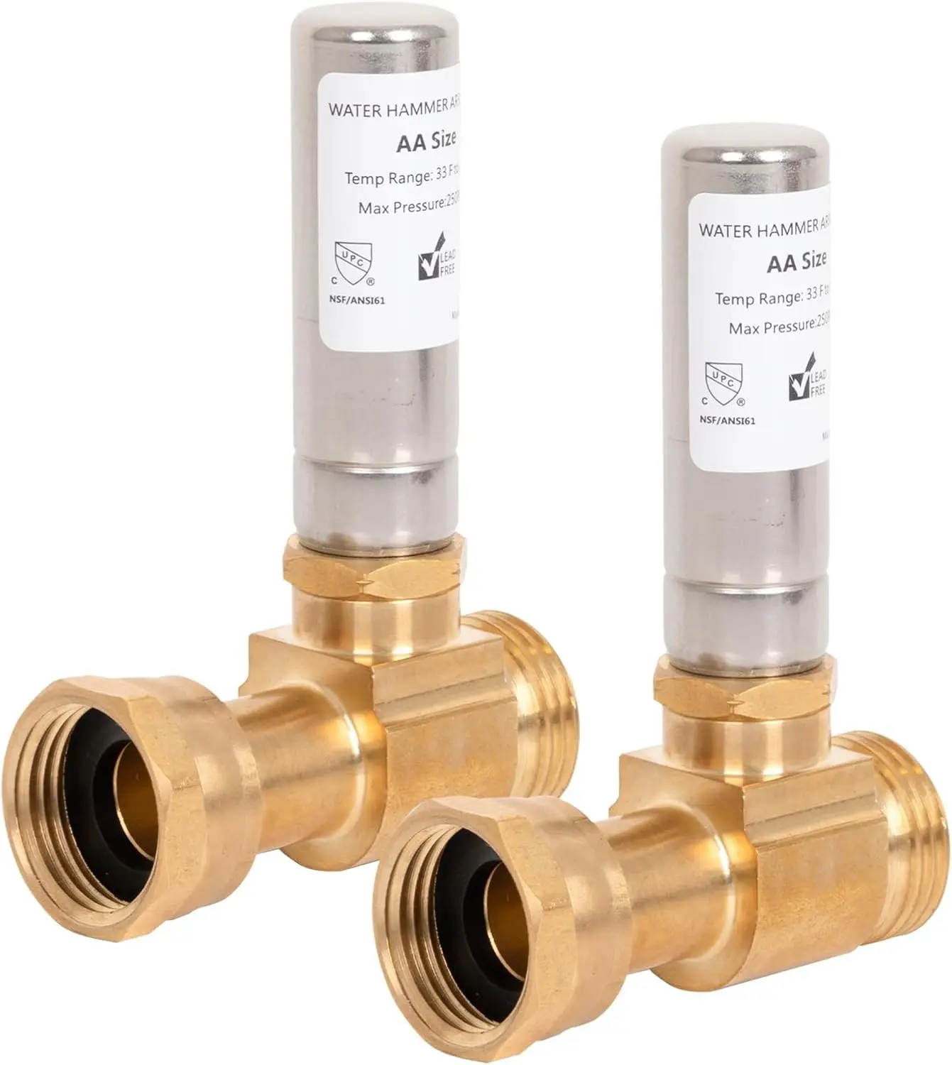 Washing Machine Water Hammer Arrestor, 3/4" FHT x 3/4" MHT Straight Threaded, Stainless Steel Hammer Arrestor, Stop Water Shock and Noise, Quick Setup, 2 Pack