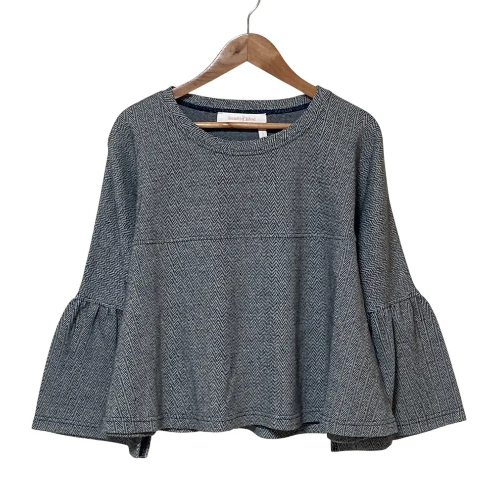 Pre-owned Chloé Polyester Small Leather Goods See by Chloe Herringbone Flare Sleeve Blouse
