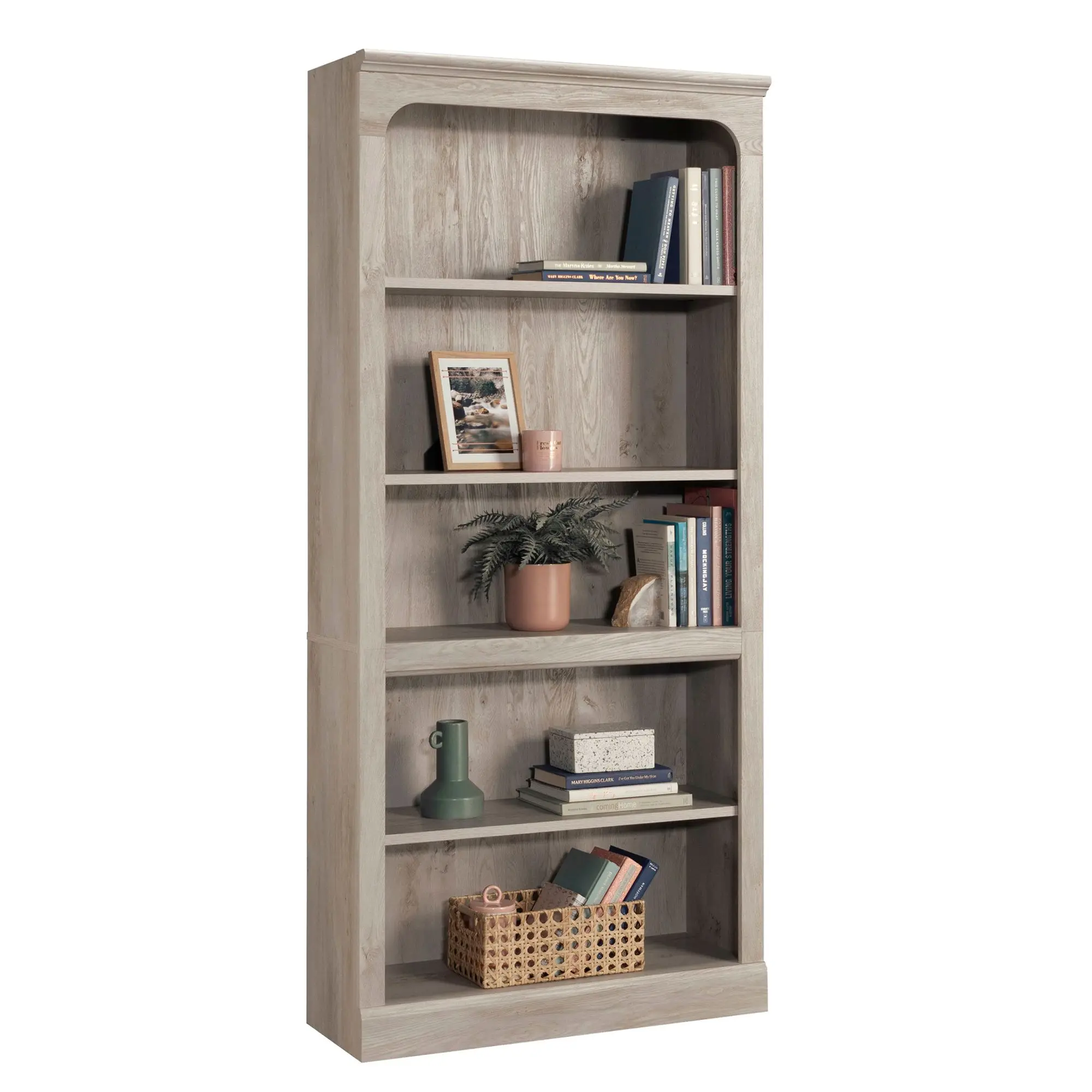 Sauder 5-Shelf Bookcase with Adjustable Shelves for Home Office & Family Areas for Modern Storage Solution