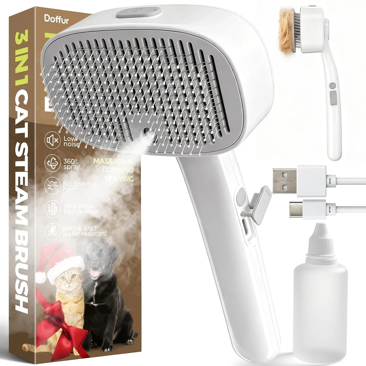 Cat Steam Brush for Dogs and Cats, Rechargeable Pet Grooming Brush with Mist Spray, Self-Cleaning Deshedding Comb for Long and Short Hair, Shedding Control
