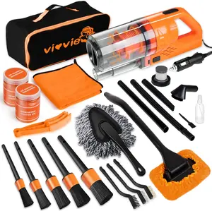 Car Detailing Kit Interior Cleaner, 17Pcs Car Cleaning Supplies with High Power Portable Car Vacuum, Detailing Brush Set, Windshield Cleaner, Orange Car Accessories for Women Men Teens Kids