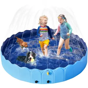 Costoffs Ultra-Tough Foldable Dog Pool with Sprinkler, Paws-Proof Portable Pet Bathtub for Backyard and Travel, Blue