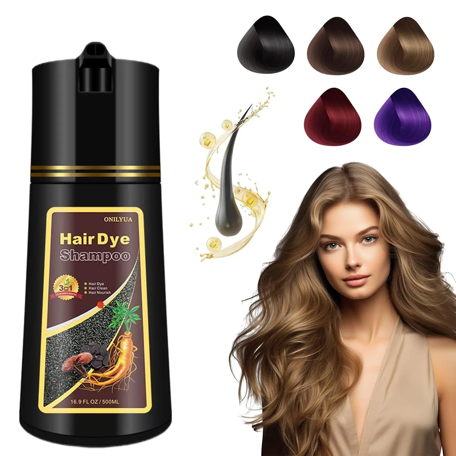 ONILYUA Instant Hair Dye Shampoo -Various Colors Available,3 in 1 with Natural Ingredients, Natural Shampoo, Natural Haircoloring, Plant Haircare (500ML/16.9FLOZ)
