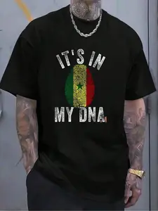 100% Cotton Funny It's In My DNA Senegal Flag Fingerprint T-Shirt Women's Men's Graphic Tee Crew Neck summer vacation Tops