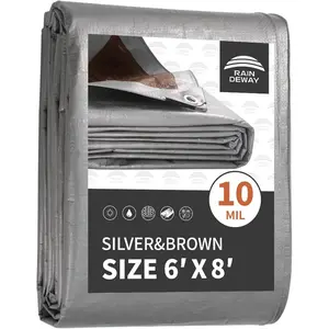 Tarps Heavy Duty Waterproof 6x8 Feet, 10Mil Multipurpose Small Tarp Cover with Metal Grommets and Reinforced Edges, Silver/Brown Tarp by RAINDEWAY