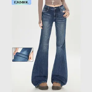 EMMIOL Women’s Y2K Vintage Denim Flare Jeans – Stretch Wide Leg Mid-Low Waist Casual Bootcut Jeans Outfit For Trendy Streetwear