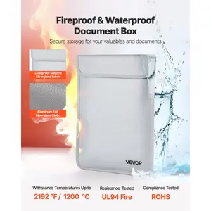 VEVOR Fireproof Document Bag, 2192 Heat Insulated Fireproof Waterproof Bag with Smooth Zipper, Portable File Storage Organizer Home Office Travel Use, for Passports, Important Documents, FilesVEVOR Super Brand Day