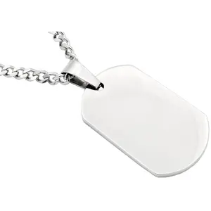 Mens Stainless Steel Engravable Dog Tag Pendant Necklace With 24" Curb Chain