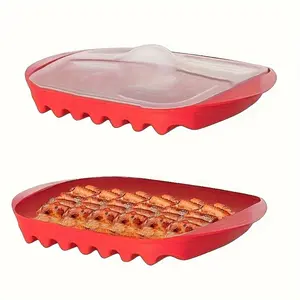 Microwave Bacon Storage Box, Reusable Splash-Proof Bacon Maker, Washable Bacon Baking Tool with Lid, Crispy Bacon Tray in Minutes