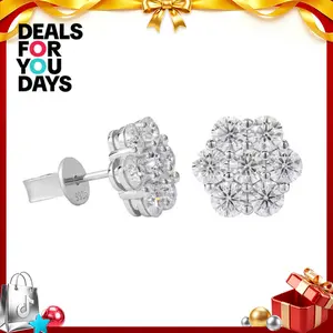 Moissanite S925 Sterling Silver Flower Stud Earrings 7 Stones, Dainty Cluster Engagement Bridal Earrings for Women, Fine Jewelry Hypoallergenic Nickel Free, Birthday Anniversary Promise Gift for Her, Pretty New Everyday Ear Studs Studearrings