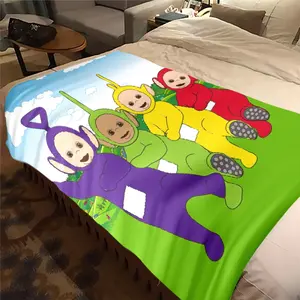 Teletubbies printed cute cartoon plush blanket suitable for all seasons, soft and comfortable sofa mattress, office outdoor blanket, camping travel home blanket, black five Christmas holiday gift B894