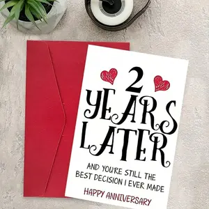 1pc Romantic Love 2nd Anniversary Greeting Card With Envelope - "2 Years Later" Sweet Message, Perfect For Him Or Her, Creative Wedding Anniversary Gift Idea, Blank Inside For Touch, Anniversary Gift For Couple, Happy Anniversary