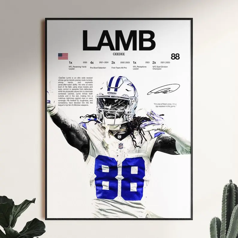 CeeDee Lamb Poster, NFL Wall Print, American Football Wall Print, Poster Print, Sports Decor, Dallas Poster, Football nfl Gift Marcelina
