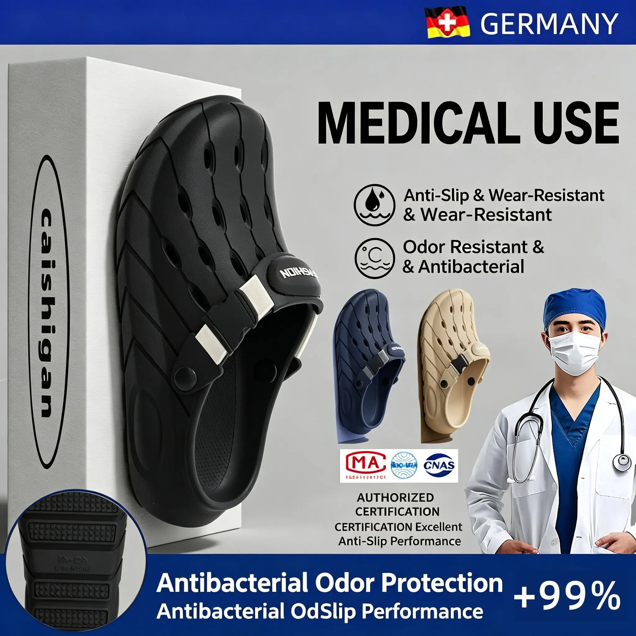 ECAC Medical Operating Room Style Men’s Slipper Shoes, Non-Slip, Odor-Resistant, 2026 New Summer Outdoor Thick EVA Sole Slides, Shoe