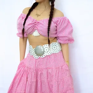 Gingham Puff Sleeve Crop Top, Off Shoulder Cottage Core Blouse with Tassel, Boho Festival Fairy core Multi Style Top for Summer, Boho Style